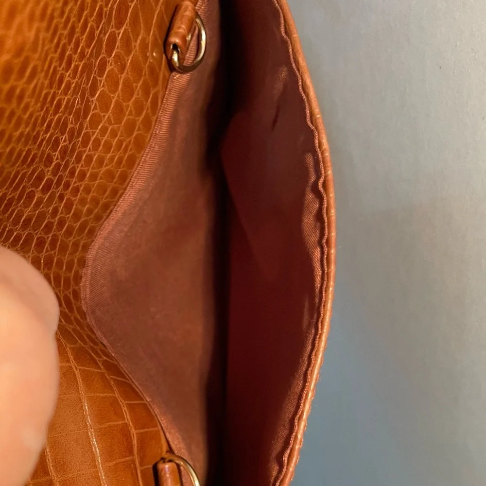 Brown Faux Crocodile-Embossed‎ Clutch
